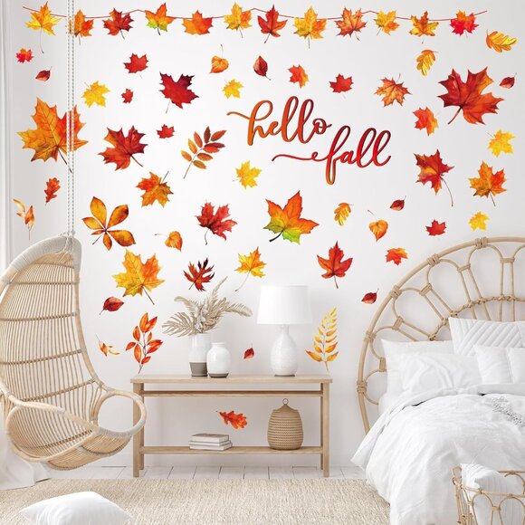9 Sheets Fall Wall Decor Stickers Hello Fall Maple Leaves Wall Decals Small Room - Picture 6 of 7